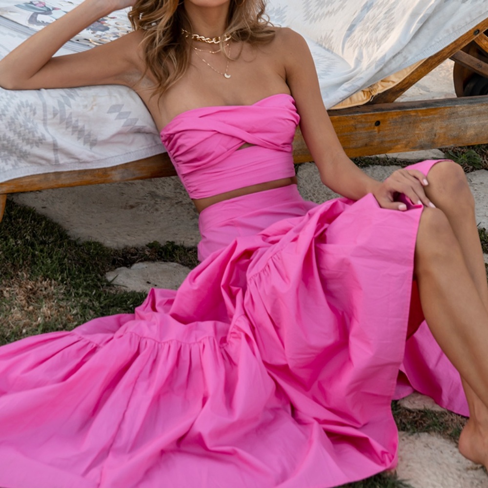 Away Bright Pink Tiered Maxi Skirt - Picture 2 of 8